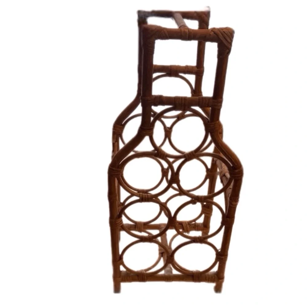 MCM Wine Rack Bamboo Rattan Wicker Boho Mid Century Modern Wine Storage